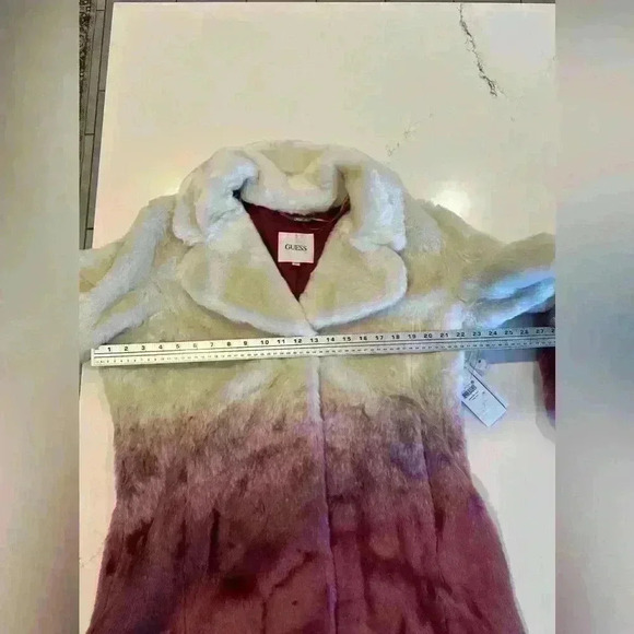 NWT Guess Clara Pink/Cream Faux Fur Coat, Size Large - Picture 12 of 14